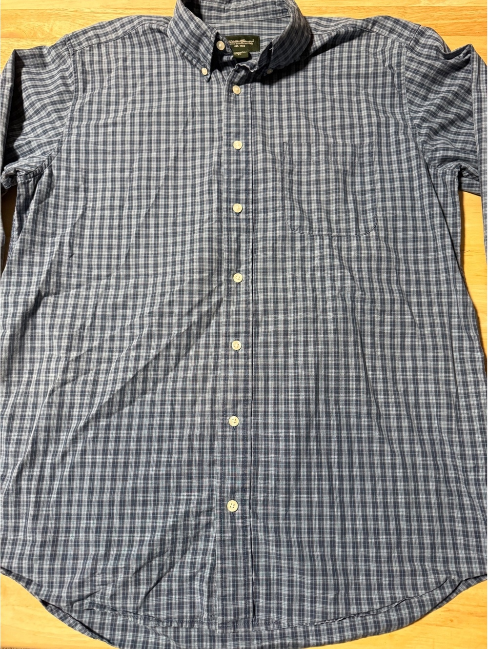 Eddie Bauer Men’s Large Tall Blue Plaid Button Down Shirt 100% Cotton